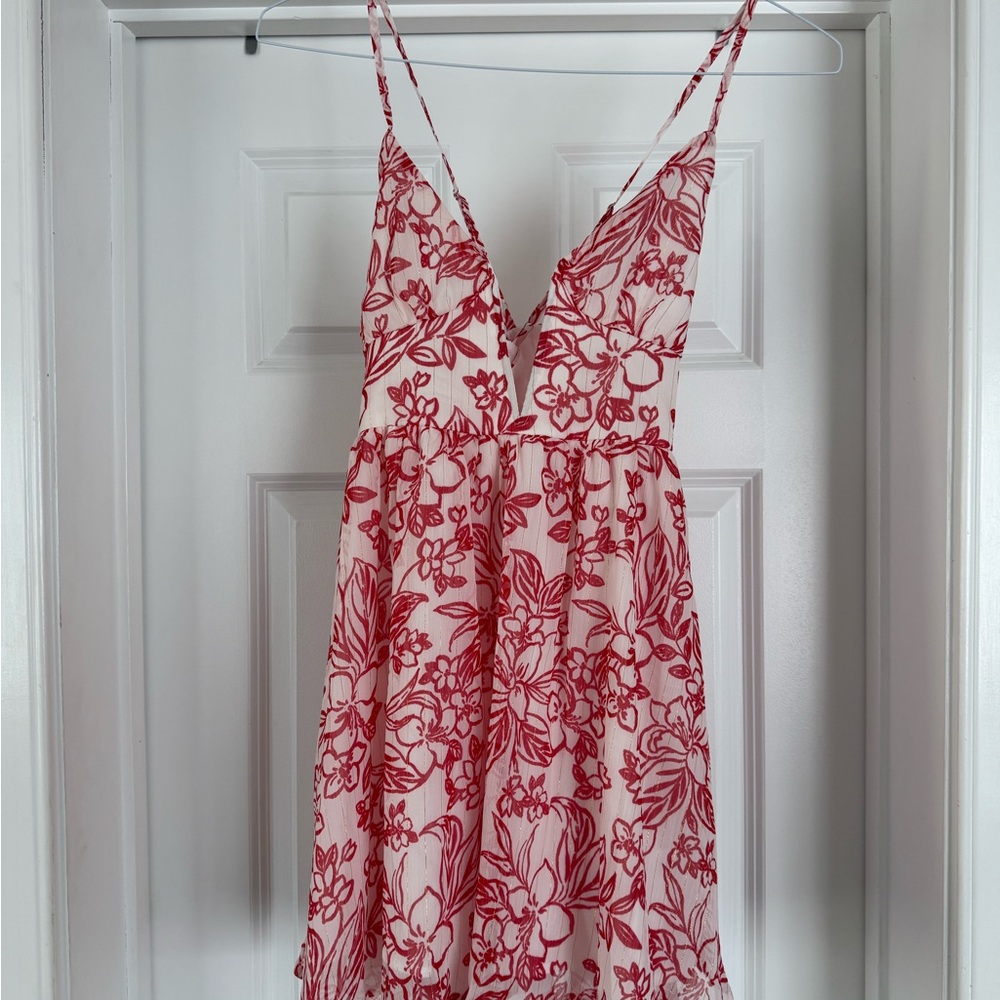 Floral Red and White Dress